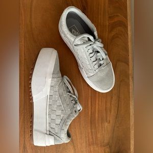Vans gray checkered platform sneakers. Men’s 6.5 Ladies 8.  Good condition